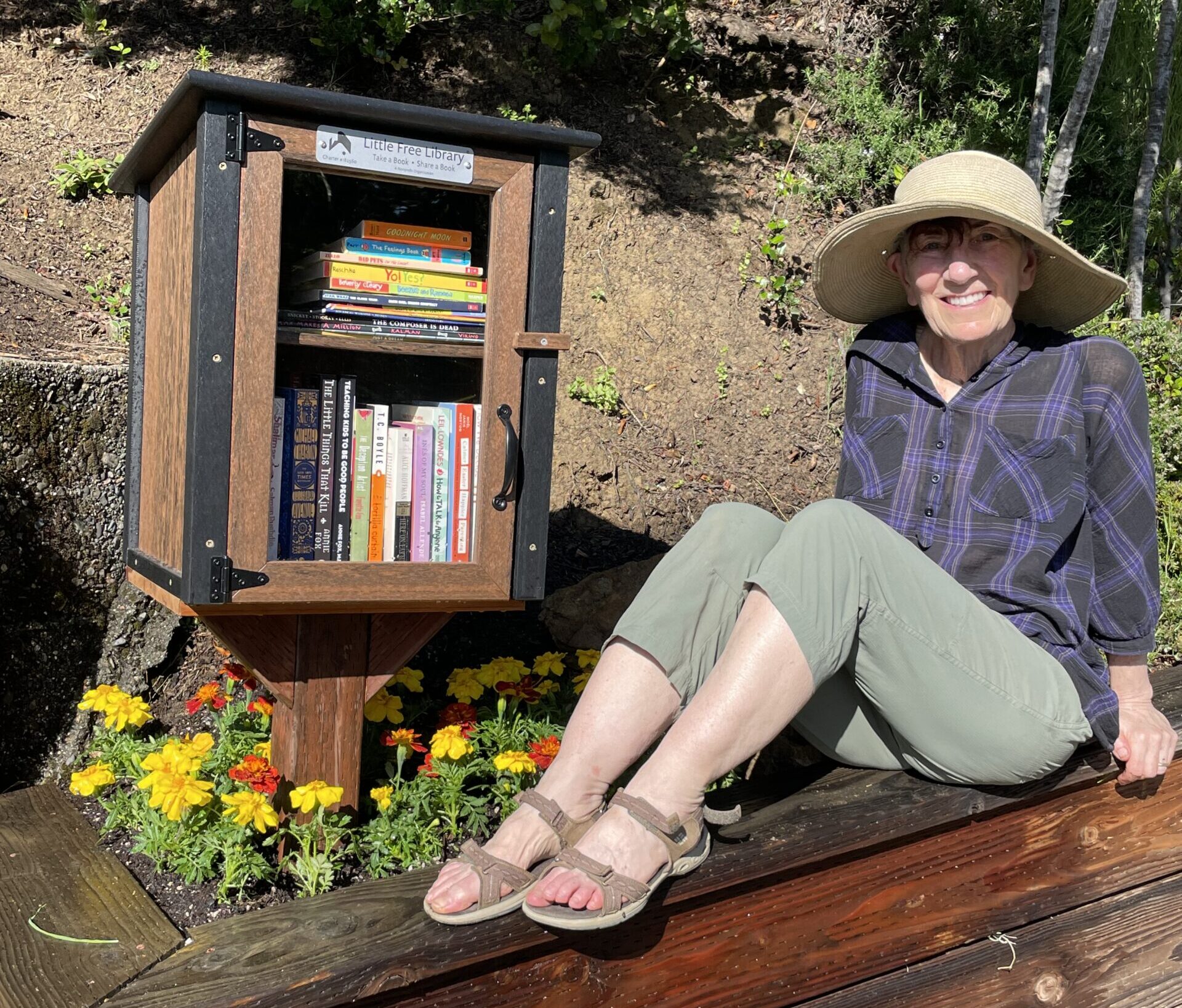 Author Annie Fox and her Little Free Library